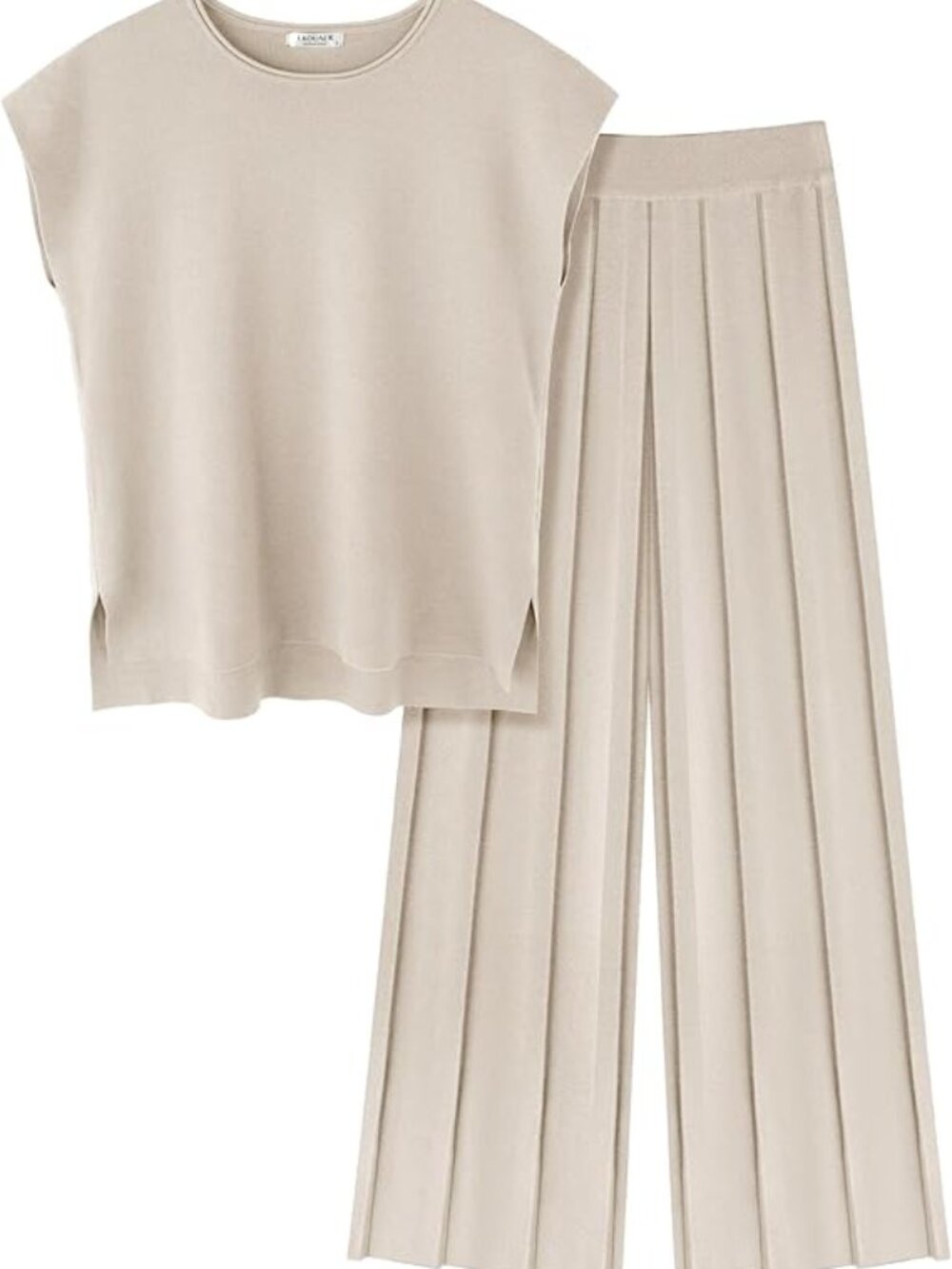 Lounge Sets for Women Two Piece Outfits Knit Cap Sleeve Tops Wide Leg Pleated Pa